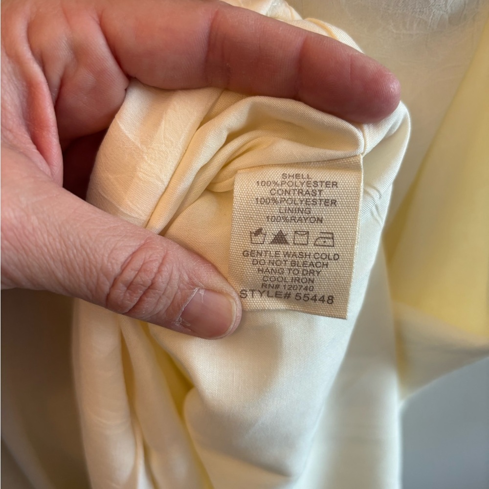 Mystree  Embroidered‎ Yoke Dress Crinkle Chiffon Cream Gold Lavender NWT Large - Picture 6 of 8